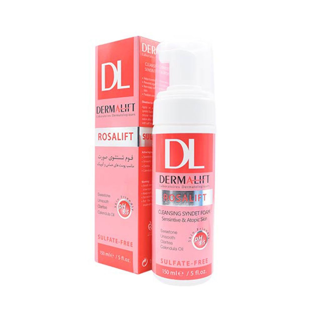 فوم شستشوی صورت رزالیفت درمالیفت مناسب پوست های حساس Dermalift Rosalift cleaning syndet Foam