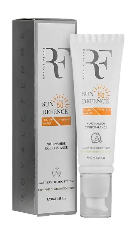 کرم ضد آفتاب بدون رنگ RF رویال فم SPF50 مناسب برای پوست چرب