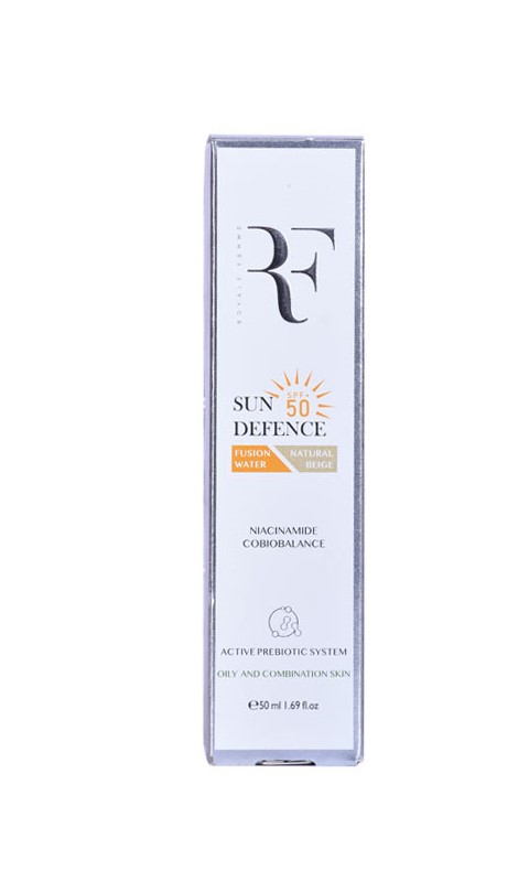 کرم ضد آفتاب رنگی بژ طبیعی فیوژن واتر پوست چرب SPF50 آر اف RF