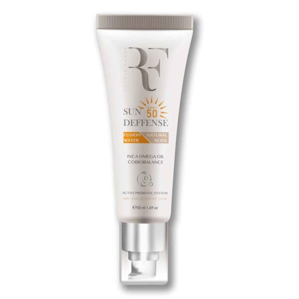 کرم ضد آفتاب رنگی فیوژن واتر پوست خشک آر اف بژ طبیعی SPF50